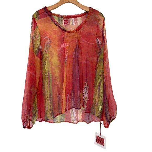Aventures Des Toiles Womens Silk Blouse Size Medium 40 Multicolor Sheer - Picture 1 of 5